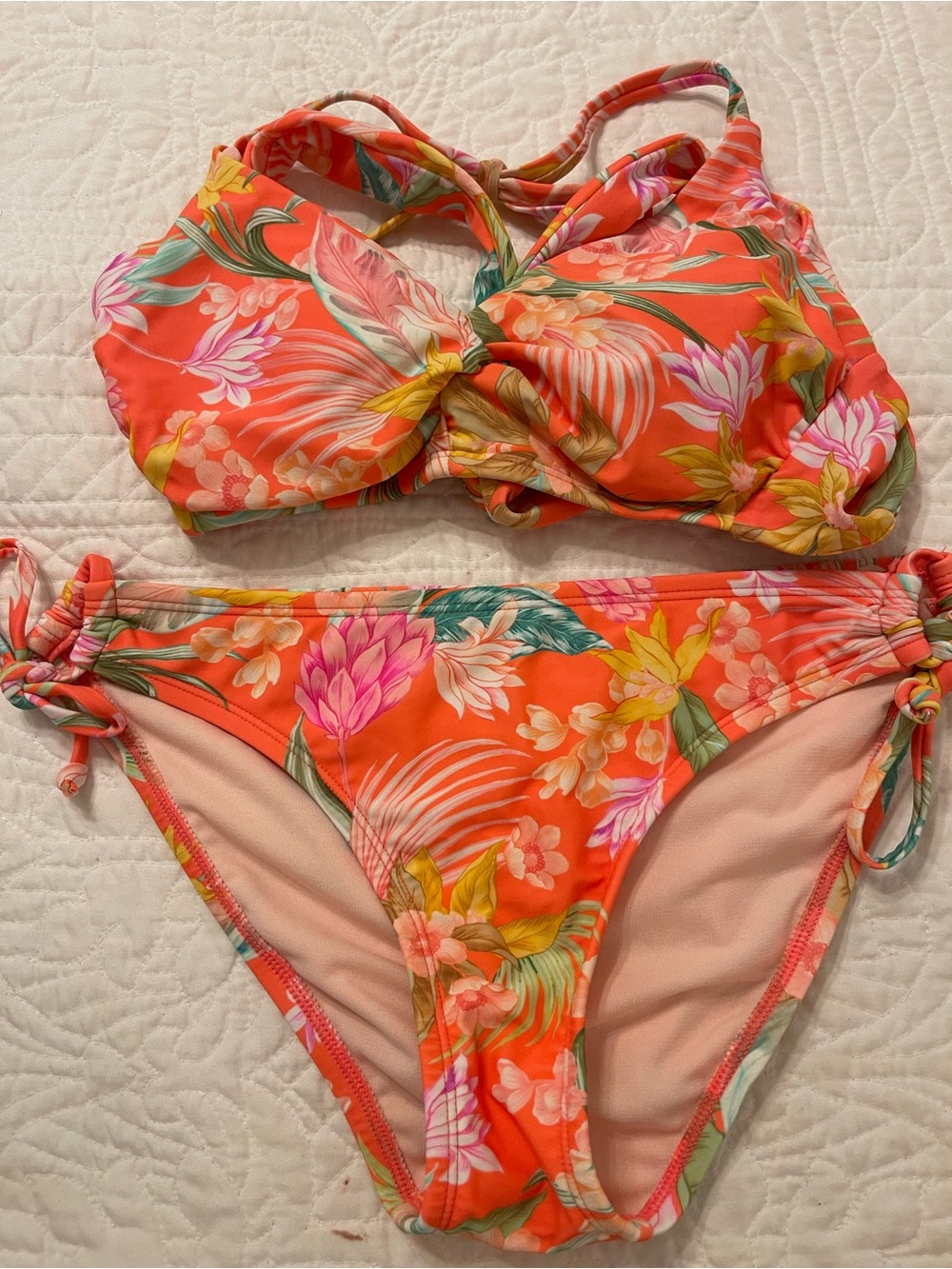 Kona Sol Orange Tropical Floral Bikini Set